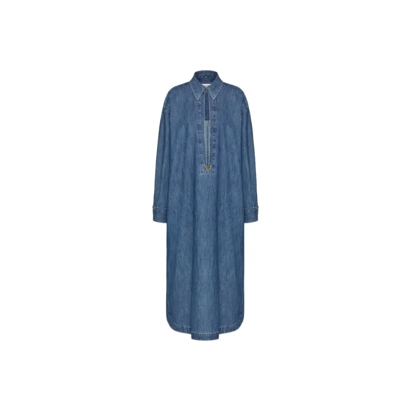 Valentino VGold Denim Chambray Long Kaftan-0