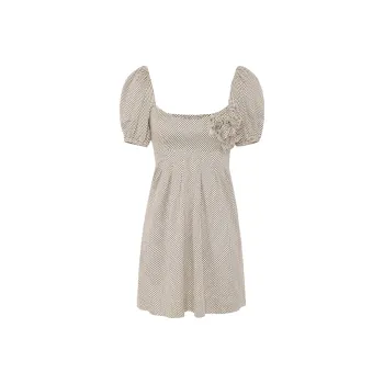 Elisabetta Franchi Embroidered Roses Polka Dot Printed Dress