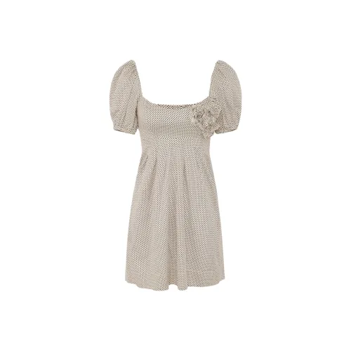 Elisabetta Franchi Embroidered Roses Polka Dot Printed Dress