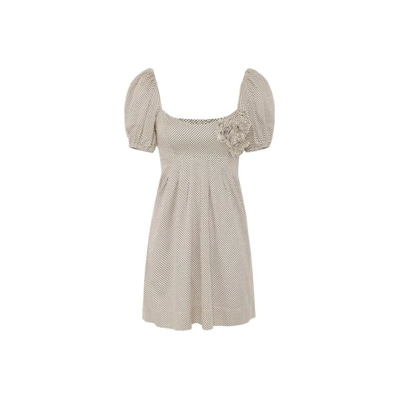 Elisabetta Franchi Embroidered Roses Polka Dot Printed Dress-0