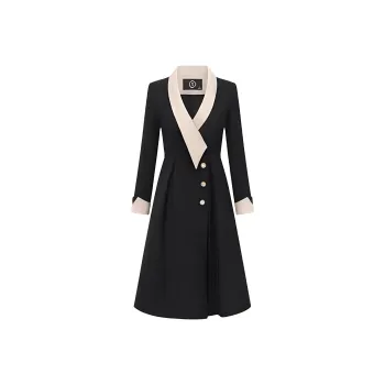 ONE SHALLOW Long Sleeved Dresses Women's Black Patchwork Champagne