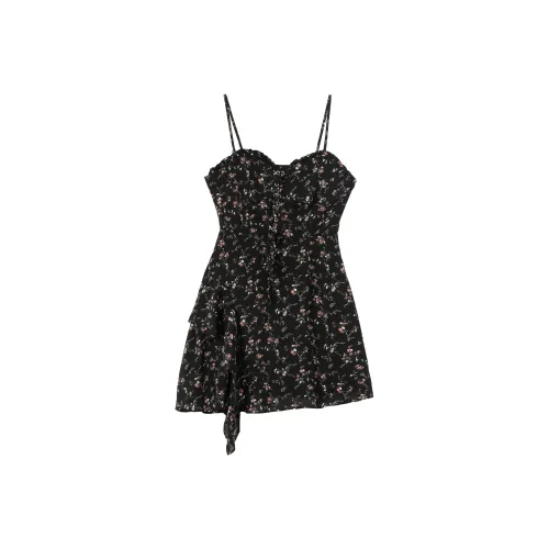 ONE PASS STUDIO Slip Dresses Women's Black With Pink Floral