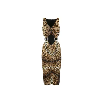 Roberto Cavalli Leopard print Cut out Midi Dress