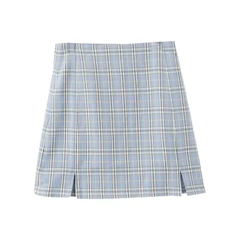 YUMOMO STAR Casual Short Skirts Women's Mousse Blue Plaid