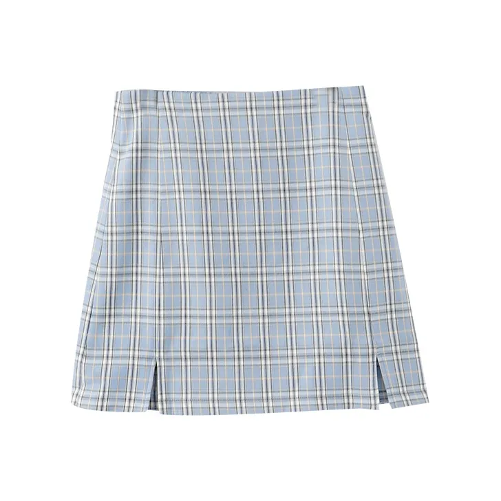 YUMOMO STAR Casual Short Skirts Women's Mousse Blue Plaid-0