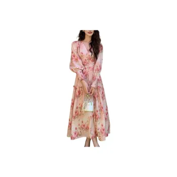 Wbwq Long Sleeved Dress Women's Pink Floral