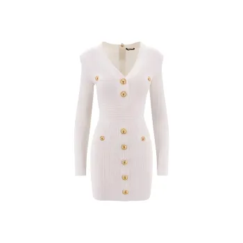 BALMAIN Button Embellished Fine Knit Dress