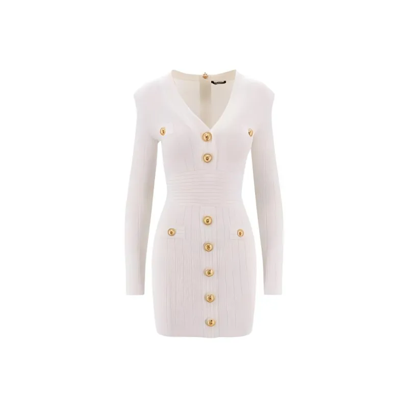 BALMAIN Button Embellished Fine Knit Dress-0