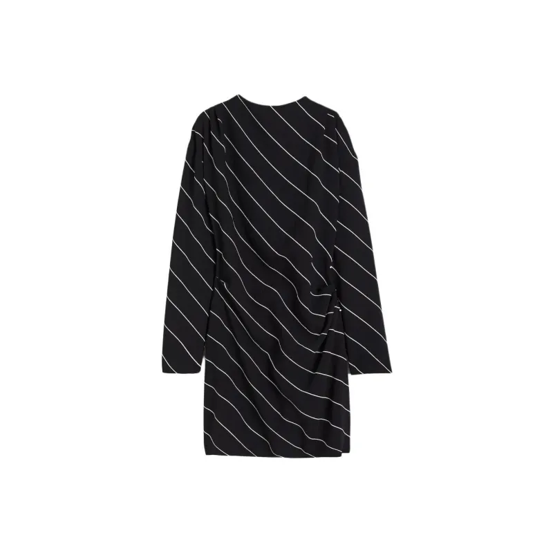 H&M Long Sleeved Dress Women's Black/White Stripes-0