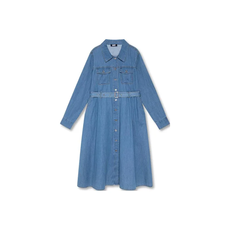 DKNY Long Sleeved Dress Women's Medium Denim Blue-0