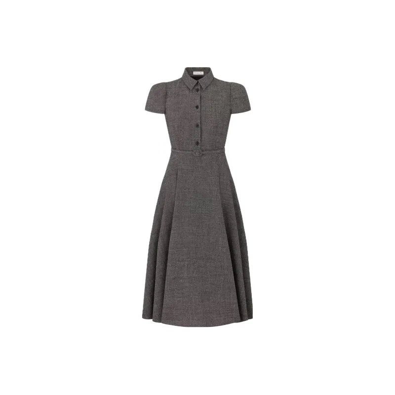 DIOR Belted Mid-Length Dress Short-Sleeved Dresses Women's Gray-0