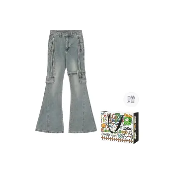 OURUOKE Jeans Women's Blue Shopping Bag Included
