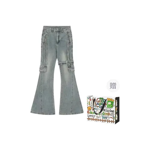 OURUOKE Jeans Women's Blue Shopping Bag Included