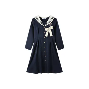 HTHK Long Sleeved Dresses Women's Navy Blue