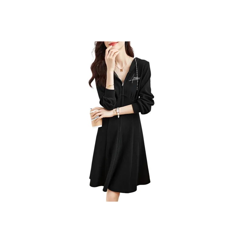 Mo Han Yi Mei Long Sleeved Dresses Women's Black-0