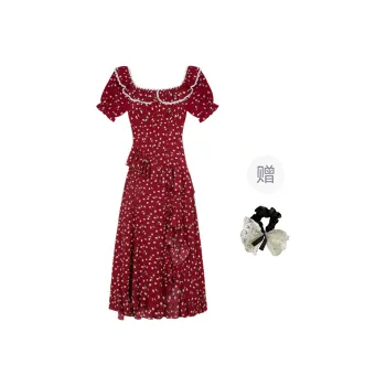 PAVEA Short Sleeved Dress Women's Red+Hair Tie Comes With