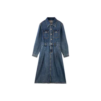 BASIC HOUSE Long-Sleeved Dresses Women's Denim Blue
