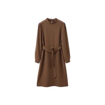VIMLY Long-Sleeved Dresses Women's Coffee