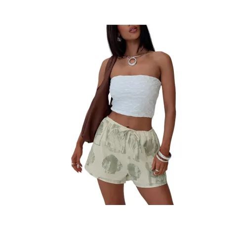 PRINCESS POLLY HEYLEE SHORTS Casual Shorts Women's Beige Green/Matte Green Print