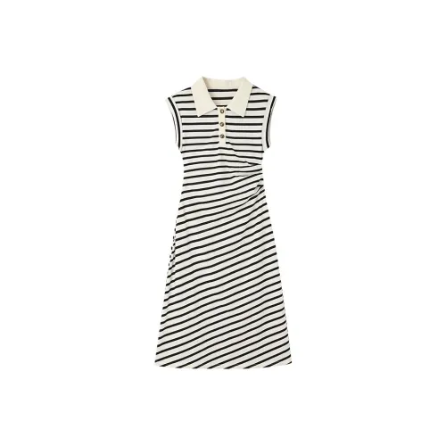 HDFULERN Sleeveless Dress Women's Black White Stripes