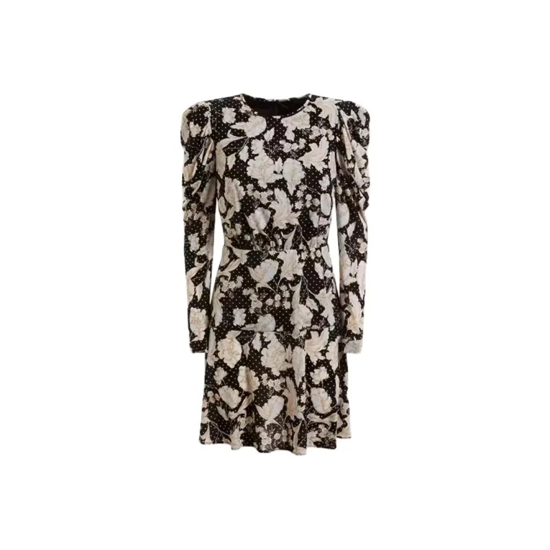 GUESS Long-Sleeved Dresses Women's Black Background Print-0