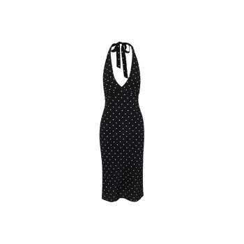 Realisation Par Sleeveless Dress Women's Petite Spot Noir/Black Background With White Polka Dots