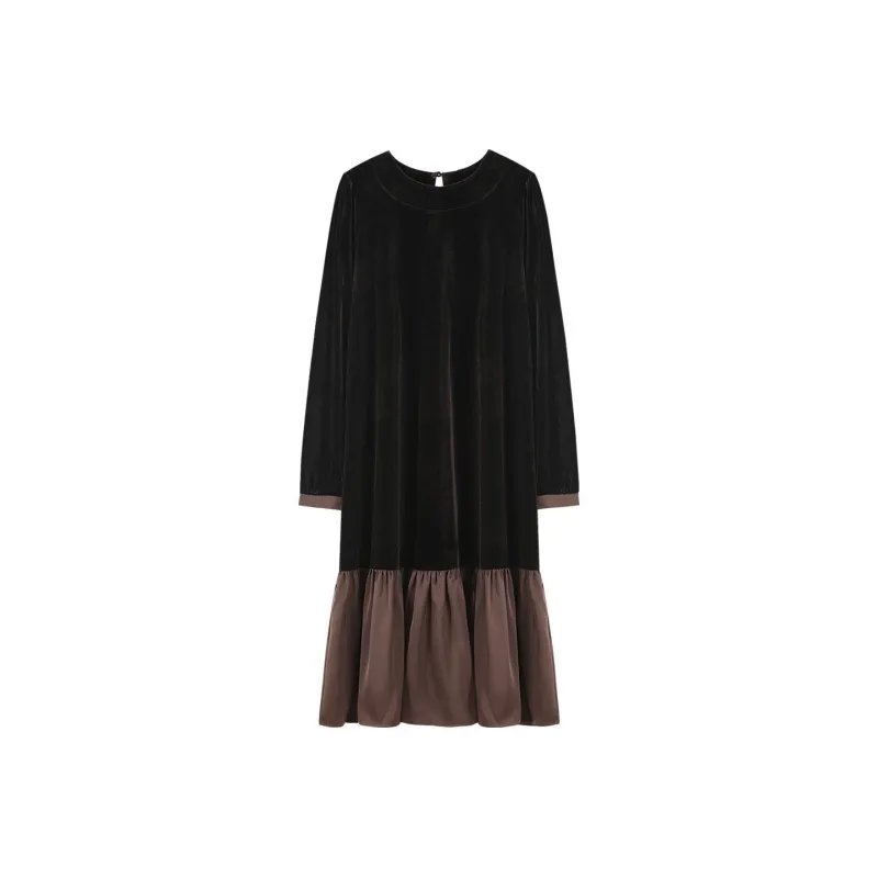 【dme】 Long Sleeved Dresses Women's Dark Coffee-0