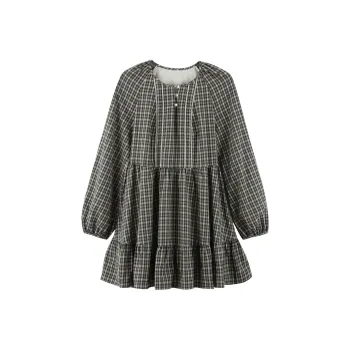 LEDIN Long Sleeved Dresses Women's Black White Plaid