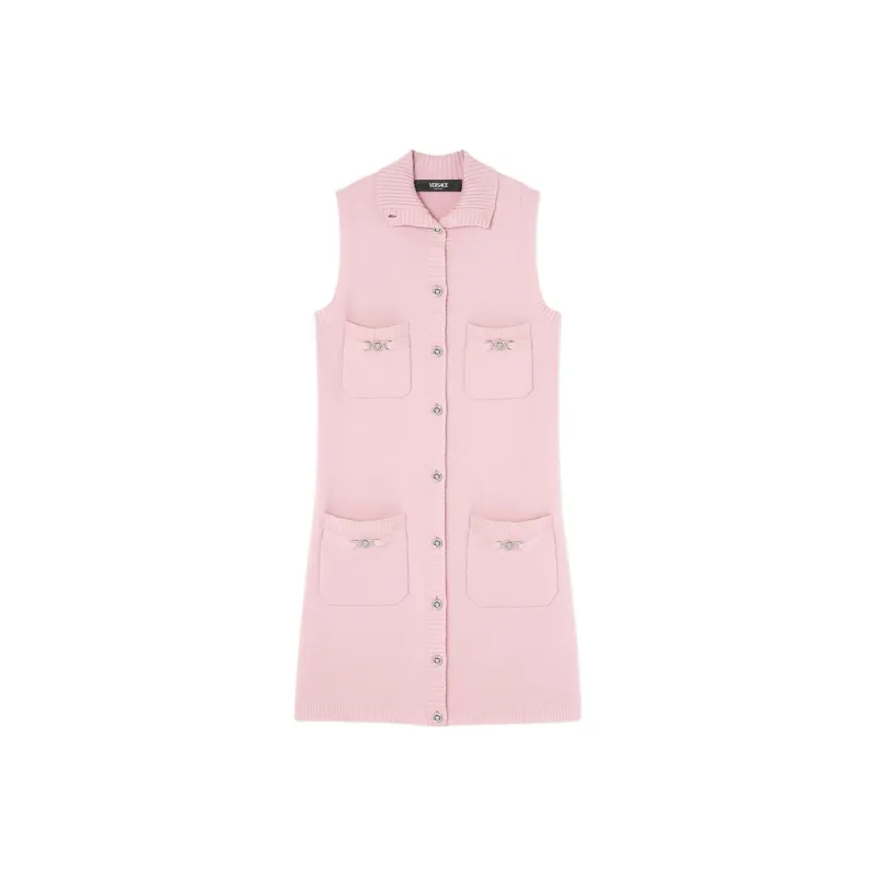 VERSACE Sleeveless Button Up Knitted Mini Dress-0