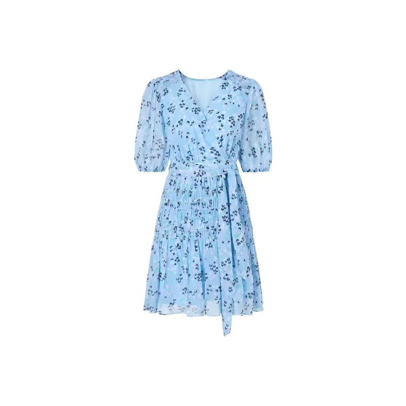 JZ Juzui Short Sleeved Dress Women's Light Pattern Blue-0