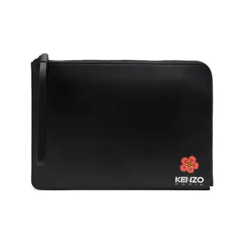 KENZO Cow Leather Clutch Large Size Men's Black