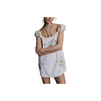 FREE PEOPLE Wildflower Embroidered Mini Dress Sleeveless Dress Women's Cream Combo