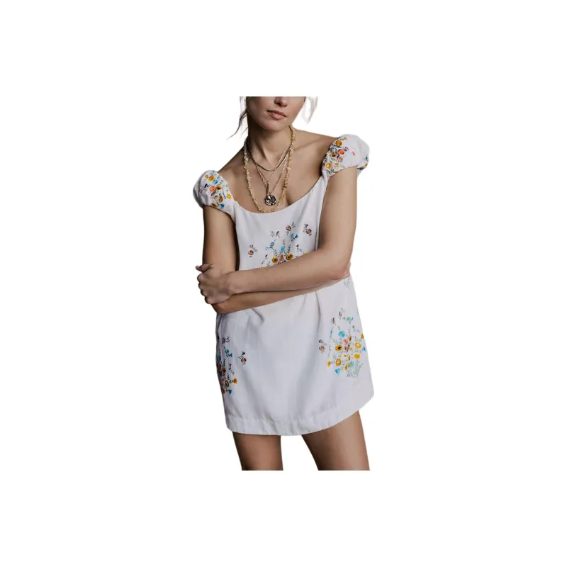 FREE PEOPLE Wildflower Embroidered Mini Dress Sleeveless Dress Women's Cream Combo-0