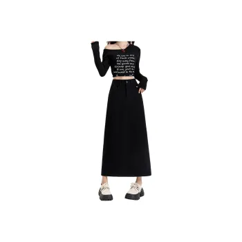 ZAZN Denim Long Skirts Women's Black