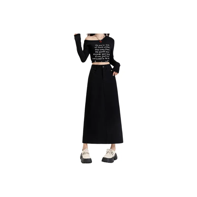 ZAZN Denim Long Skirts Women's Black-0