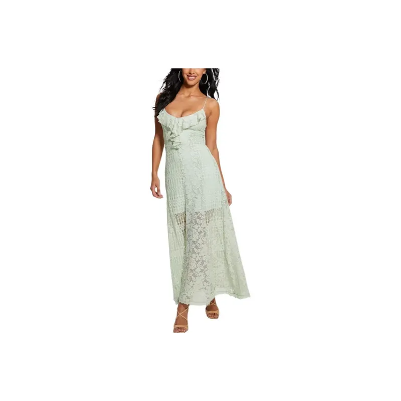 GUESS Kellie Lace Maxi Dress Slip Dresses Women's Light Green-0