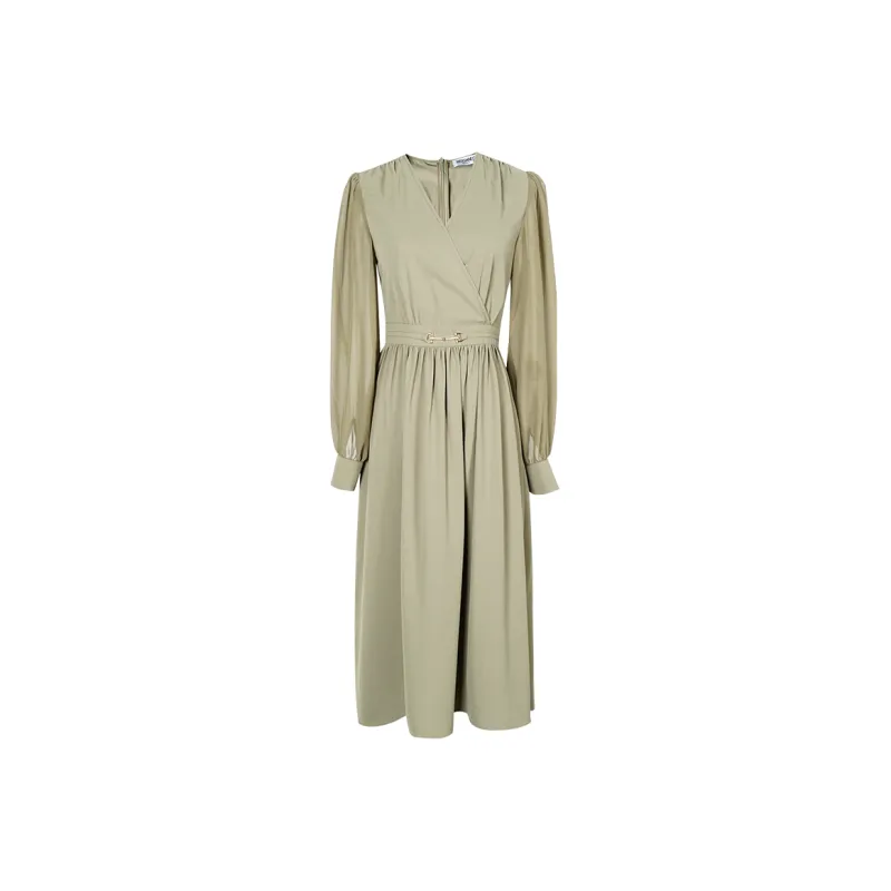 MISSSHINE Long Sleeved Dresses Women's Gray Green-0