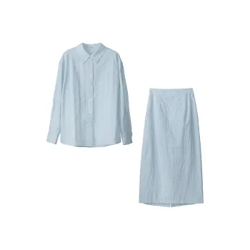 Fstudio Early Spring Korean Style Lazy 100% Cotton Shirt Matching Set Women's Green