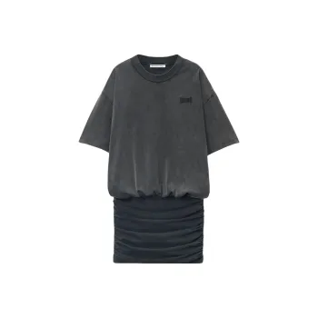 Alexander Wang Prestyled T Shirt Dress With Ruched Mini Skirt Black