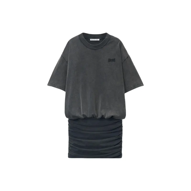 T By Alexander Wang Prestyled T Shirt Dress With Ruched Mini Skirt Black-0