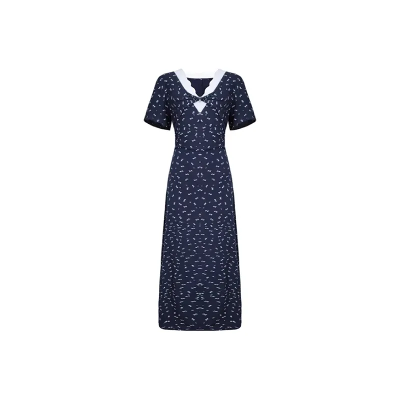 SKYA Short Sleeved Dress Women's Navy Blue-0