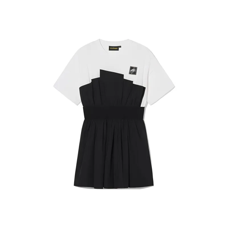 Mini Cream Short-Sleeved Dresses Women's Black-0