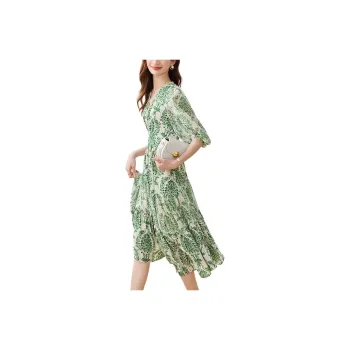 SENTUBILA Short Sleeved Dresses Women's Apricot Base Green Floral