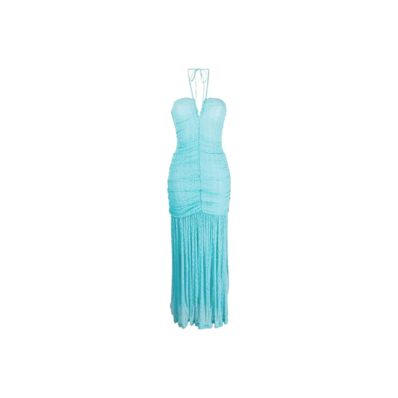 GANNI Sleeveless Dresses Women's Aqua Blue-0