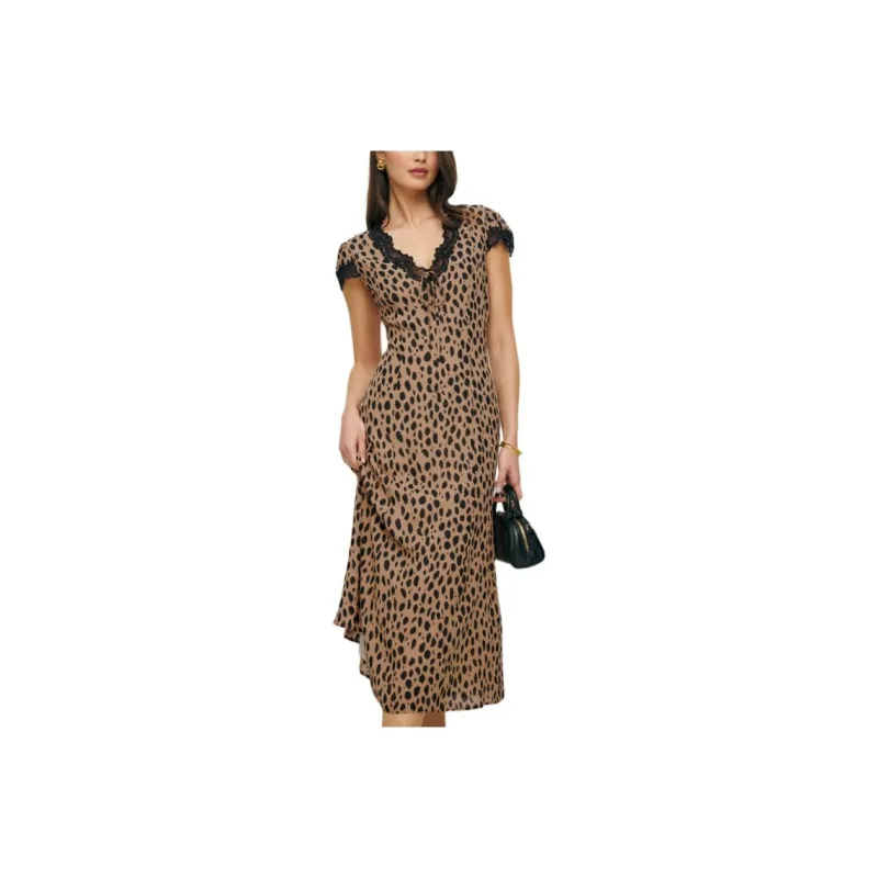 REFORMATION Tiffie Dress Short-Sleeved Dresses Women's Leopard-0