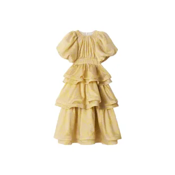 Other Stories Short Sleeved Dress Women's Yellow Jacquard