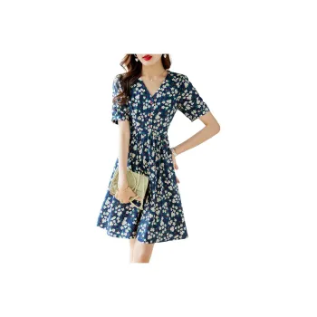 Still Quiet Short Sleeved Dresses Women's Navy Blue