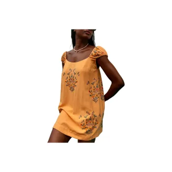 FREE PEOPLE Wildflower Embroidered Mini Dress Sleeveless Dress Women's Papaya Combo/Wood Color Combo