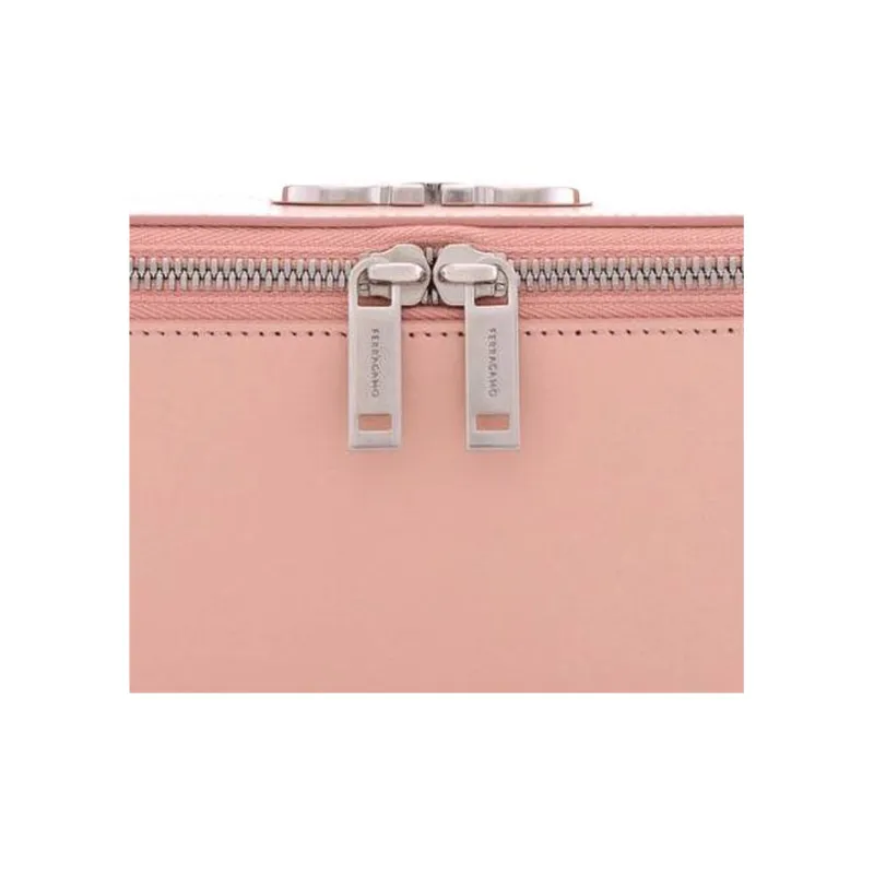 FERRAGAMO GANCINI Calfskin Makeup Bag Women's Pink-3
