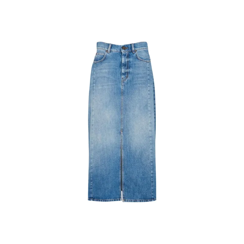 WEEKEND MaxMara Gesso Front Slit Denim Skirt-0